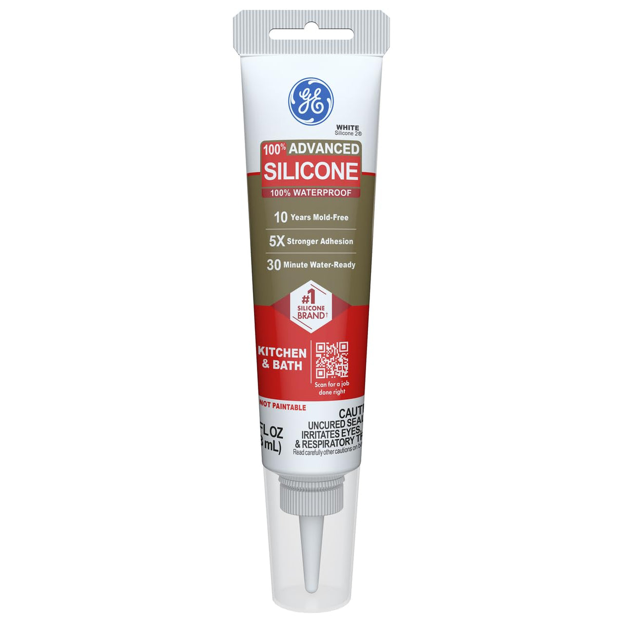 GE Advanced Silicone Caulk for Kitchen & Bathroom, White, 2.8 fl oz Tube, 12 Pack - 100% Waterproof Silicone Sealant, 5X Stronger Adhesion, Shrink & Crack Proof