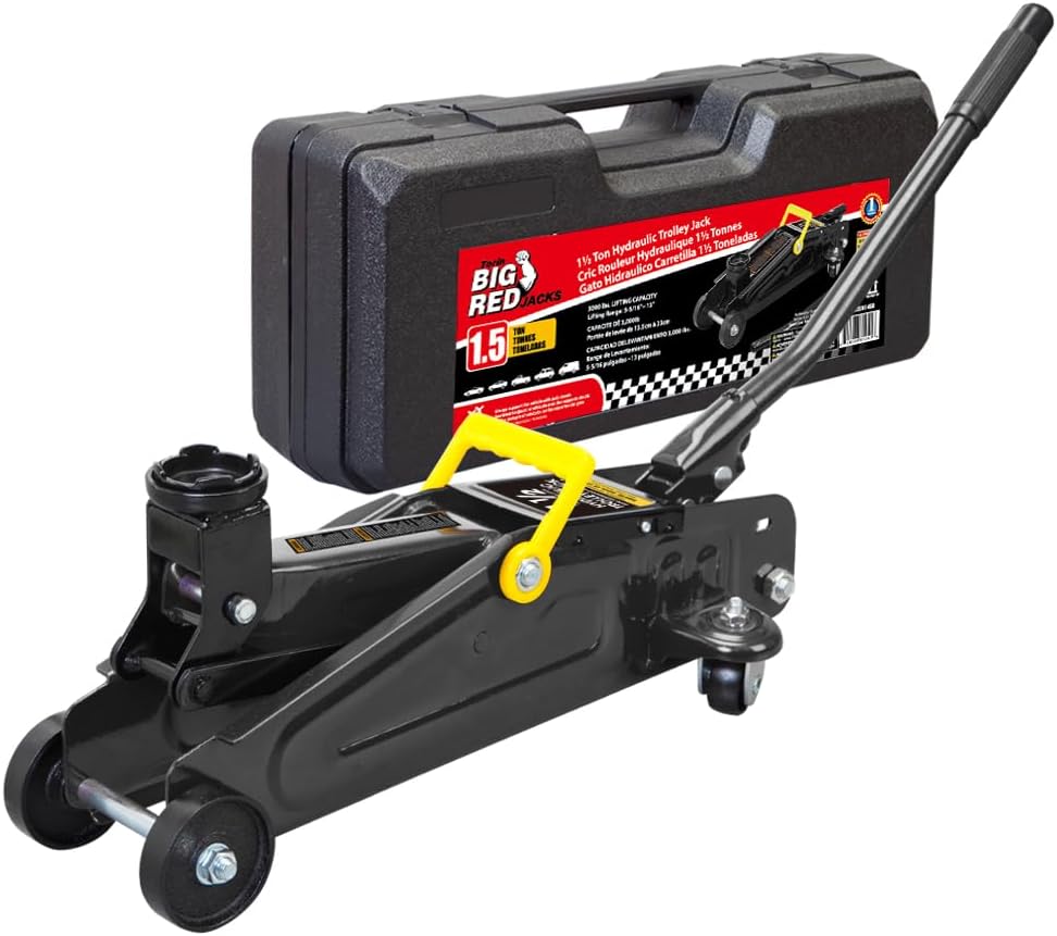 BIG RED T82001S Torin Hydraulic Trolley Service/Floor Jack Combo with 2 Jack Stands and Blow Mold Carrying Storage Case, 2 Ton (4,000 lb) Capacity, Red