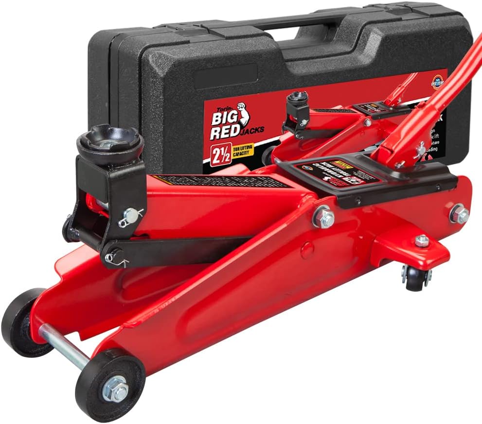 BIG RED T82001S Torin Hydraulic Trolley Service/Floor Jack Combo with 2 Jack Stands and Blow Mold Carrying Storage Case, 2 Ton (4,000 lb) Capacity, Red