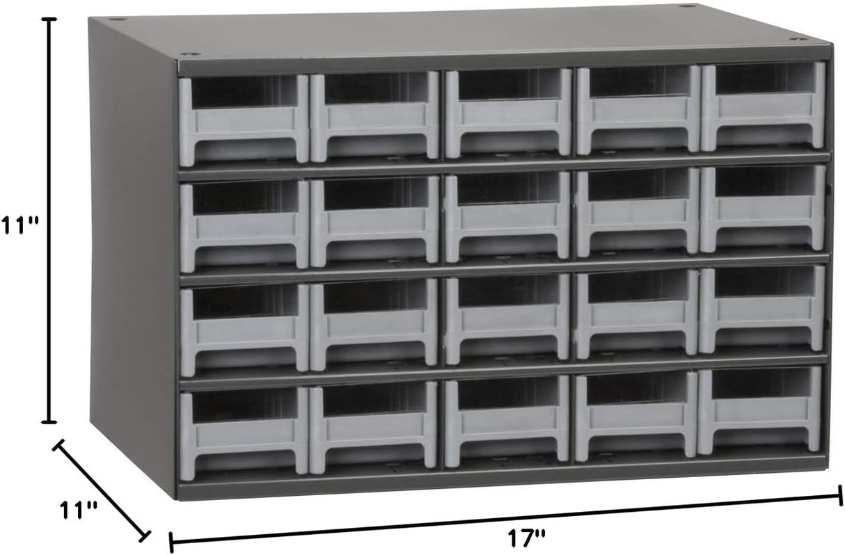 Akro-Mils Steel Garage Storage Cabinet, Small Parts Organizer Metal Cabinet for Hardware, Nails, Screws, Bolts, Nuts, and More, 17" W x 11" D x 11" H, 20-Drawer, Gray Cabinet/Gray Drawers (19320)