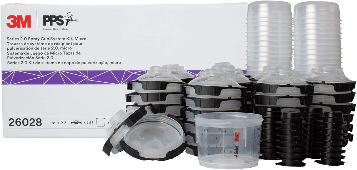 3M 26000 PPS 2.0 Spray Gun Cup, Lids and Liners Kit, Standard, 200-Micron Filter, 22 Ounces, BLACK,SILVER