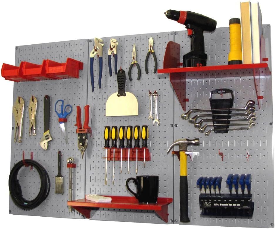 Wall Control Pegboard Organizer 4 ft. Metal Pegboard Standard Tool Storage Kit with Gray Toolboard and White Accessories