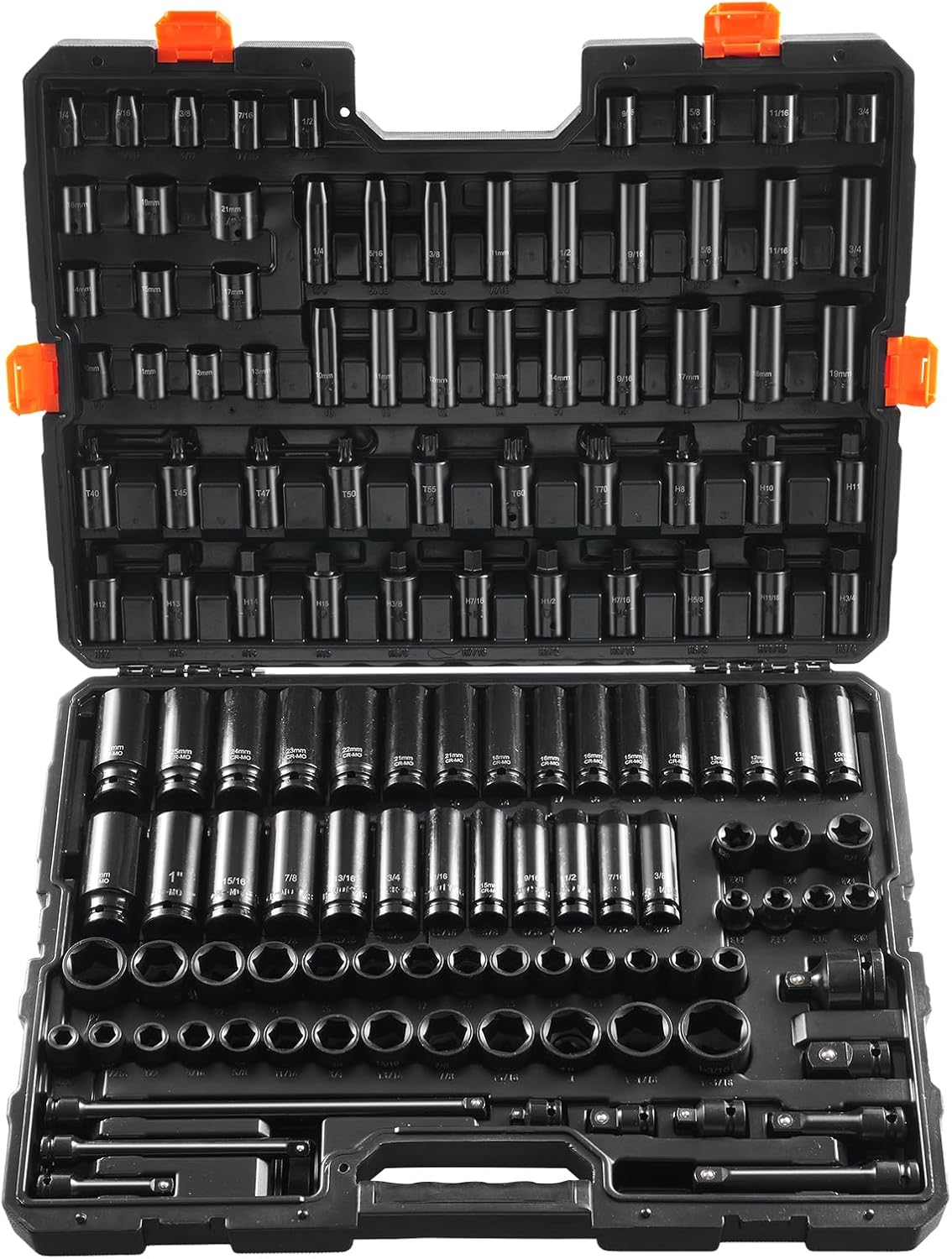 VEVOR 1/2" Drive Impact Socket Set, 65 Piece SAE 3/8" to 1-1/4" and Metric 10-24mm, 6 Point Cr-V Alloy Steel for Auto Repair, Easy-to-Read Size Markings, Rugged Construction, Storage Case