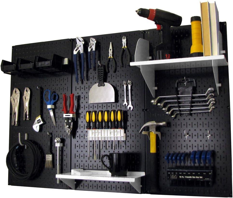 Wall Control Pegboard Organizer 4 ft. Metal Pegboard Standard Tool Storage Kit with Gray Toolboard and White Accessories