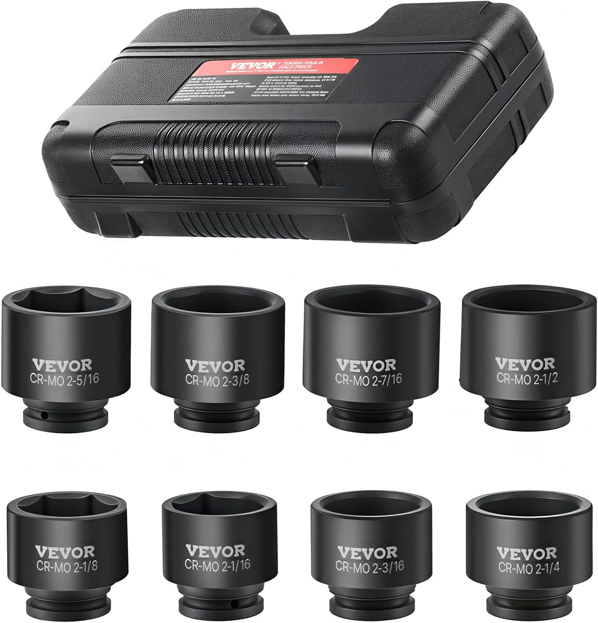 VEVOR 1/2" Drive Impact Socket Set, 65 Piece SAE 3/8" to 1-1/4" and Metric 10-24mm, 6 Point Cr-V Alloy Steel for Auto Repair, Easy-to-Read Size Markings, Rugged Construction, Storage Case