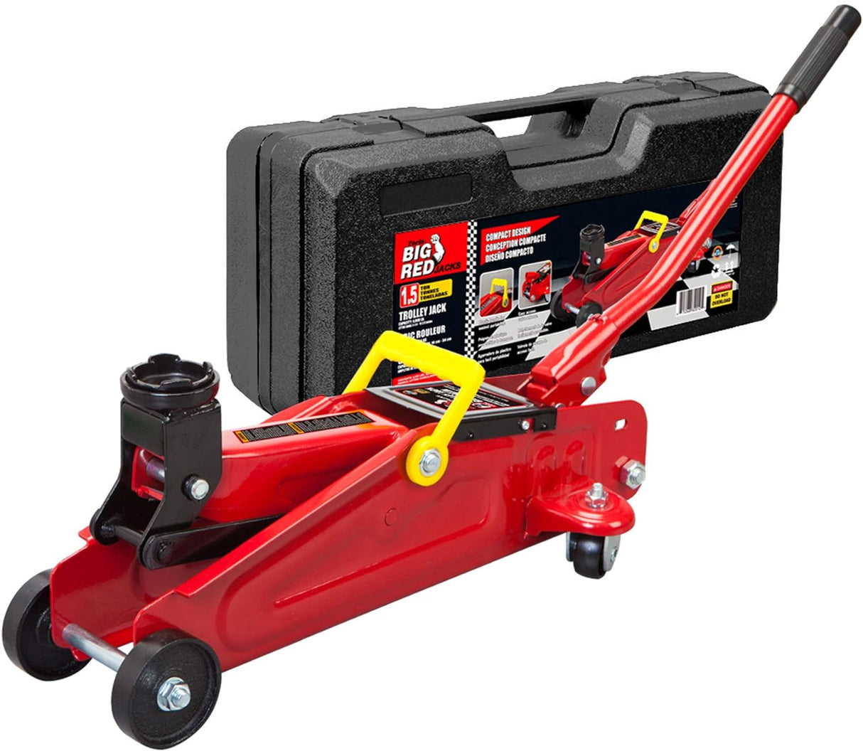 BIG RED T82001S Torin Hydraulic Trolley Service/Floor Jack Combo with 2 Jack Stands and Blow Mold Carrying Storage Case, 2 Ton (4,000 lb) Capacity, Red