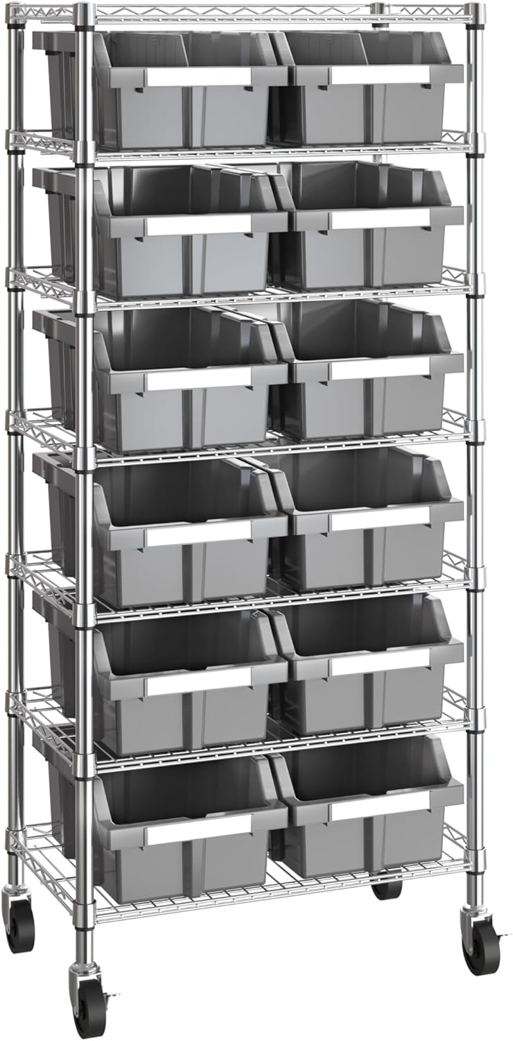 Seville Classics Commercial 7-Tier Platinum/Gray NSF 22-Bin Rack Storage System