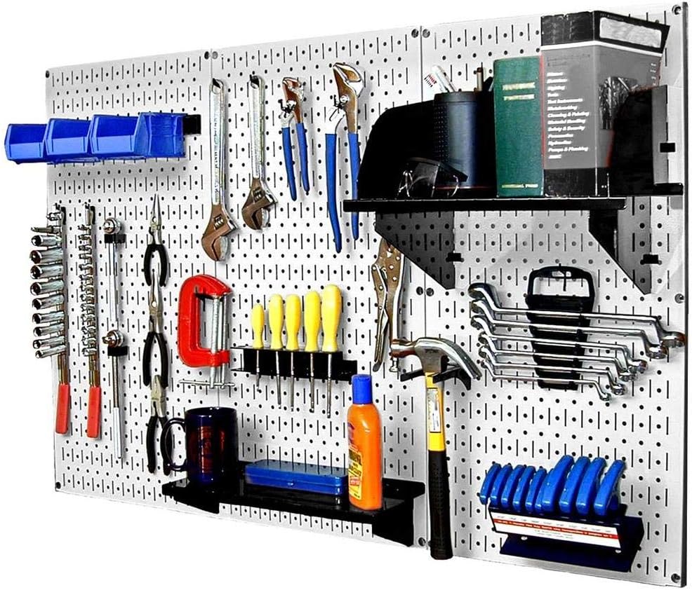 Wall Control Pegboard Organizer 4 ft. Metal Pegboard Standard Tool Storage Kit with Gray Toolboard and White Accessories
