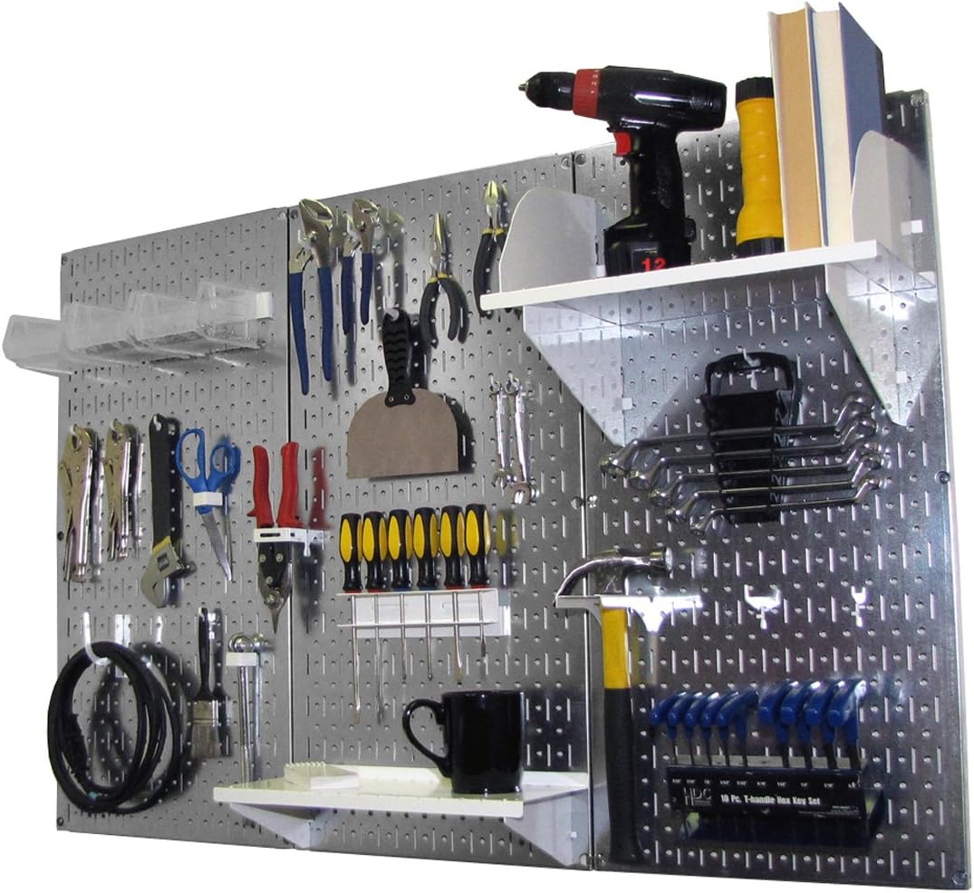 Wall Control Pegboard Organizer 4 ft. Metal Pegboard Standard Tool Storage Kit with Gray Toolboard and White Accessories