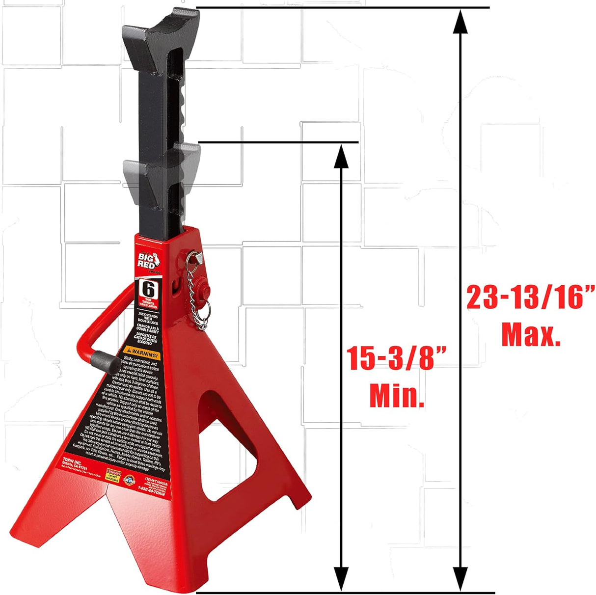 BIG RED T46002A Torin Steel Jack Stands: Double Locking, 6 Ton (12,000 lb) Capacity, Red, 1 Pair