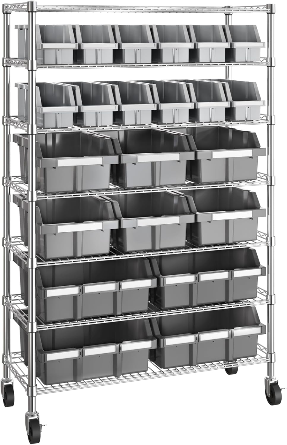 Seville Classics Commercial 7-Tier Platinum/Gray NSF 22-Bin Rack Storage System