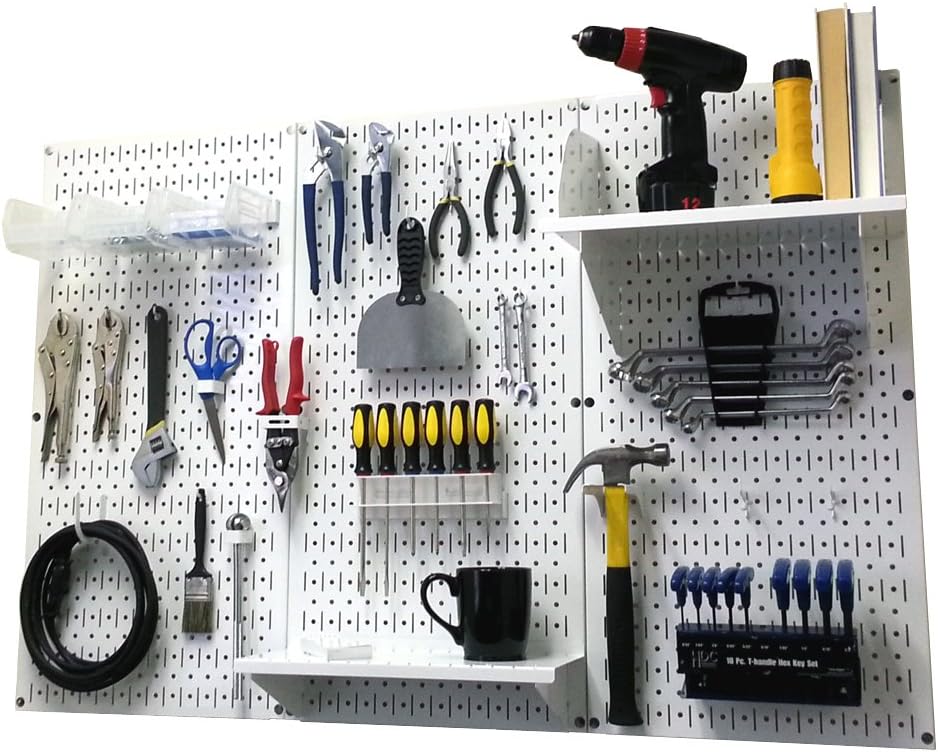 Wall Control Pegboard Organizer 4 ft. Metal Pegboard Standard Tool Storage Kit with Gray Toolboard and White Accessories