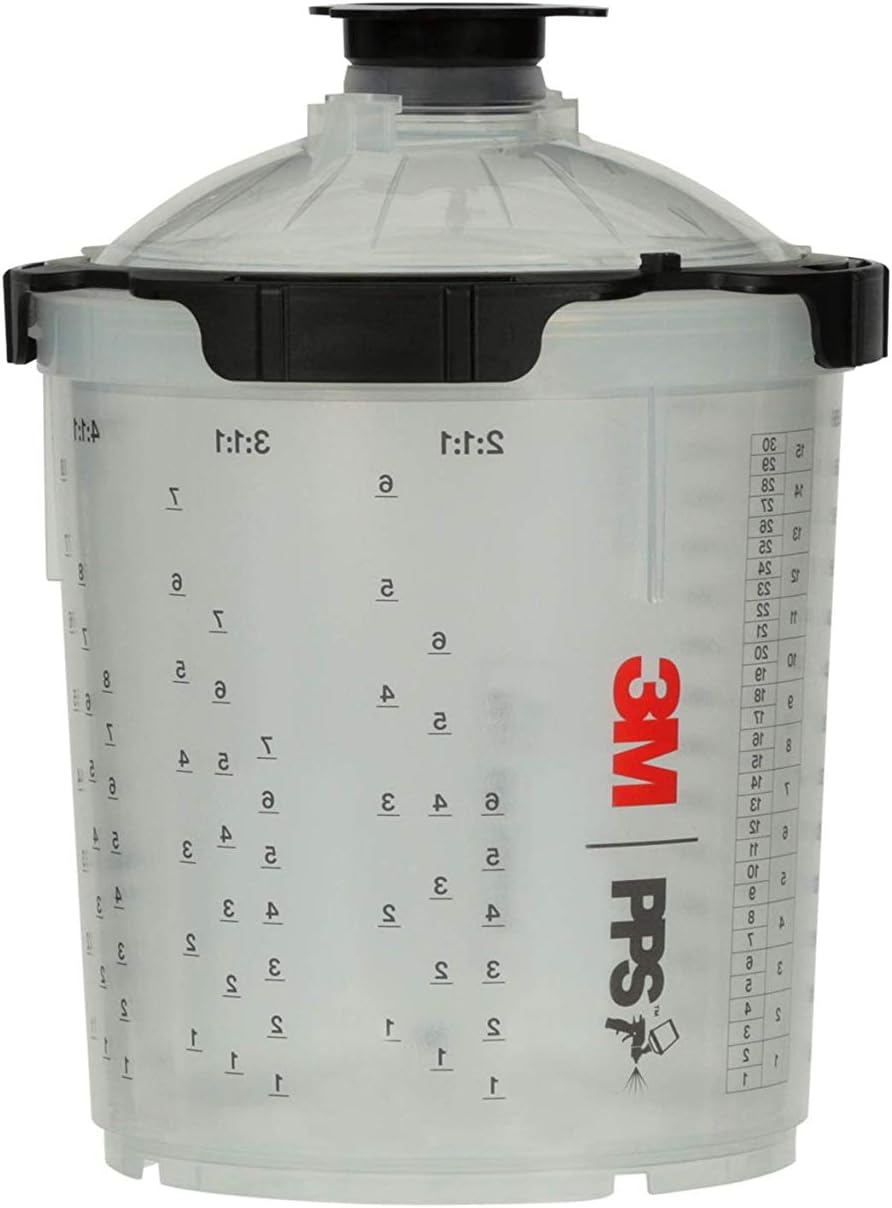 3M 26000 PPS 2.0 Spray Gun Cup, Lids and Liners Kit, Standard, 200-Micron Filter, 22 Ounces, BLACK,SILVER