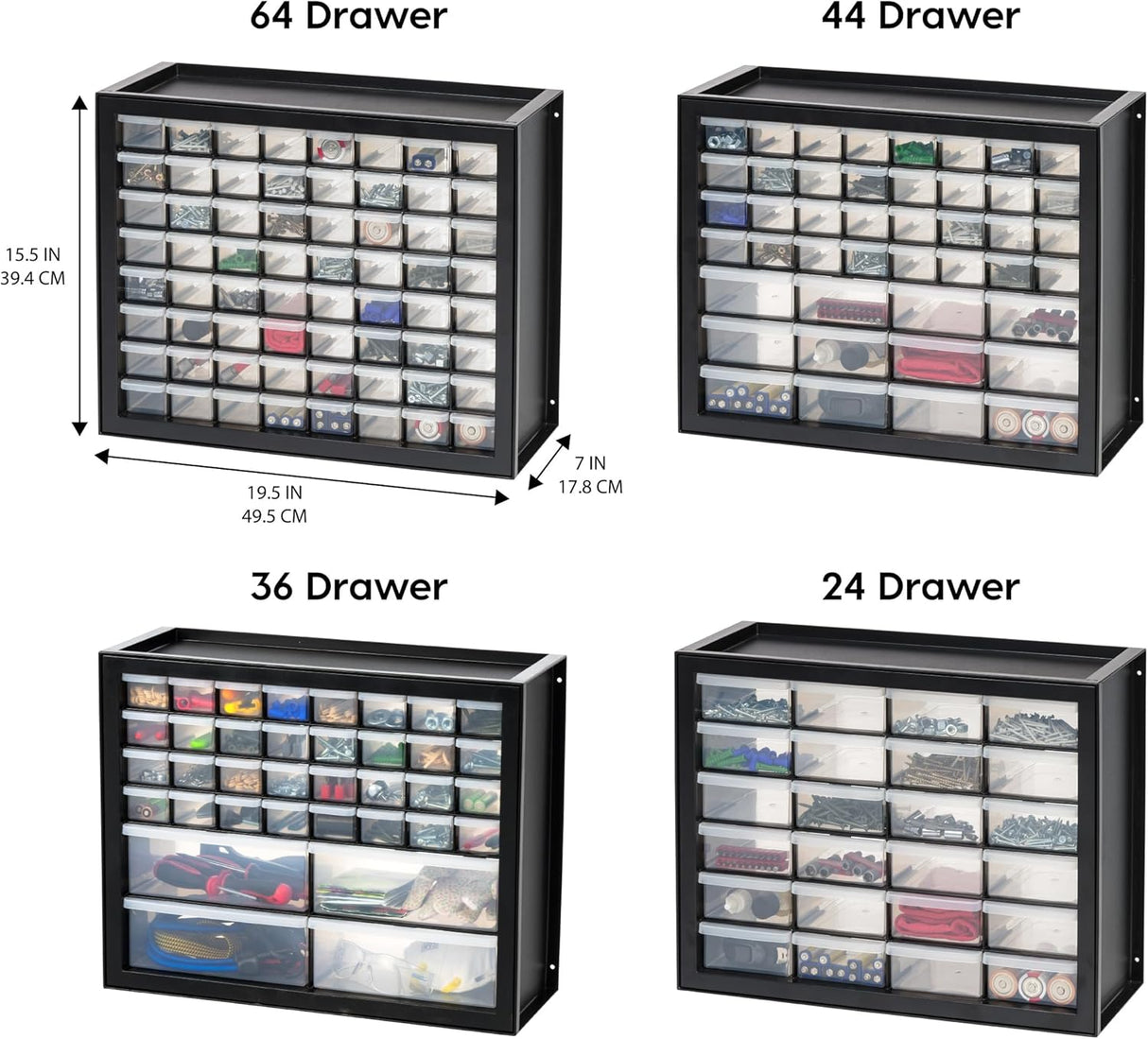 IRIS USA Screw Tool Organizer Small Parts Cabinet, 36-Drawer, Electronics Hardware Nuts and Bolts Plastic Storage Drawers Garage Storage, Stackable Bead Craft Organizer Building Bricks Sorter, Black