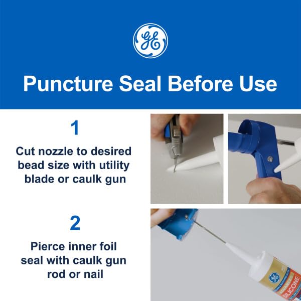 GE Advanced Silicone Caulk for Kitchen & Bathroom, White, 2.8 fl oz Tube, 12 Pack - 100% Waterproof Silicone Sealant, 5X Stronger Adhesion, Shrink & Crack Proof