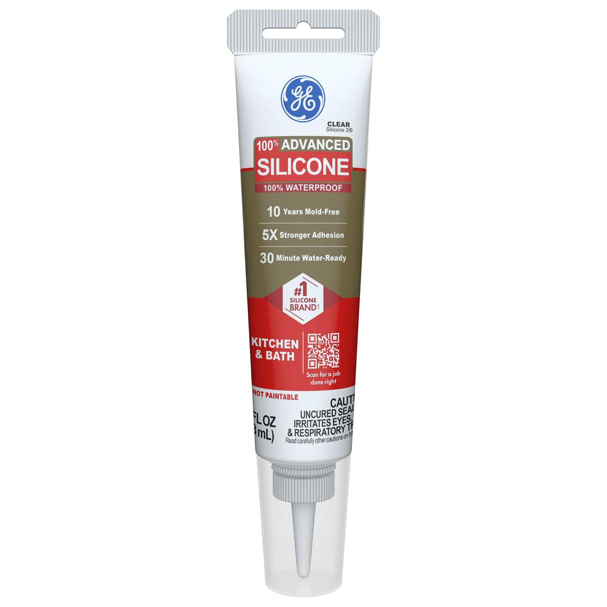 GE Advanced Silicone Caulk for Kitchen & Bathroom, White, 2.8 fl oz Tube, 12 Pack - 100% Waterproof Silicone Sealant, 5X Stronger Adhesion, Shrink & Crack Proof