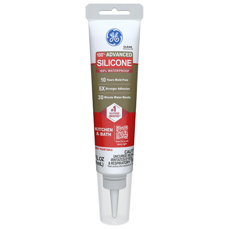 GE Advanced Silicone Caulk for Kitchen & Bathroom, White, 2.8 fl oz Tube, 12 Pack - 100% Waterproof Silicone Sealant, 5X Stronger Adhesion, Shrink & Crack Proof