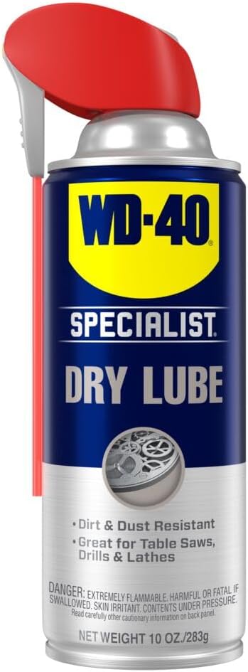 WD-40 Specialist Dry Lube with Smart Straw, Lubricant for Corrosion Protection on Table Saws, Drills and Lathes, Industrial Strength Friction-Reducing Formula, 10 Oz.