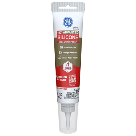 GE Advanced Silicone Caulk for Kitchen & Bathroom, White, 2.8 fl oz Tube, 12 Pack - 100% Waterproof Silicone Sealant, 5X Stronger Adhesion, Shrink & Crack Proof