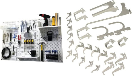 Wall Control Pegboard Organizer 4 ft. Metal Pegboard Standard Tool Storage Kit with Gray Toolboard and White Accessories