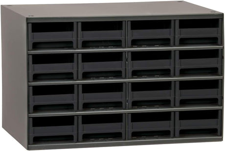 Akro-Mils Steel Garage Storage Cabinet, Small Parts Organizer Metal Cabinet for Hardware, Nails, Screws, Bolts, Nuts, and More, 17" W x 11" D x 11" H, 16-Drawer, Gray Cabinet/Black Drawers (19416)