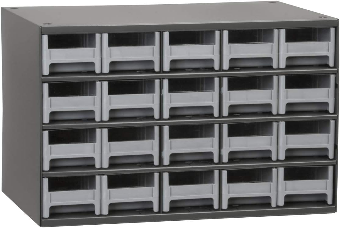 Akro-Mils Steel Garage Storage Cabinet, Small Parts Organizer Metal Cabinet for Hardware, Nails, Screws, Bolts, Nuts, and More, 17" W x 11" D x 11" H, 20-Drawer, Gray Cabinet/Gray Drawers (19320)