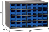 Akro-Mils Steel Garage Storage Cabinet, Small Parts Organizer Metal Cabinet for Hardware, Nails, Screws, Bolts, Nuts, and More, 17" W x 11" D x 11" H, 28-Drawer, Gray Cabinet/Blue Drawers (19228)