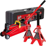 BIG RED T82001S Torin Hydraulic Trolley Service/Floor Jack Combo with 2 Jack Stands and Blow Mold Carrying Storage Case, 2 Ton (4,000 lb) Capacity, Red