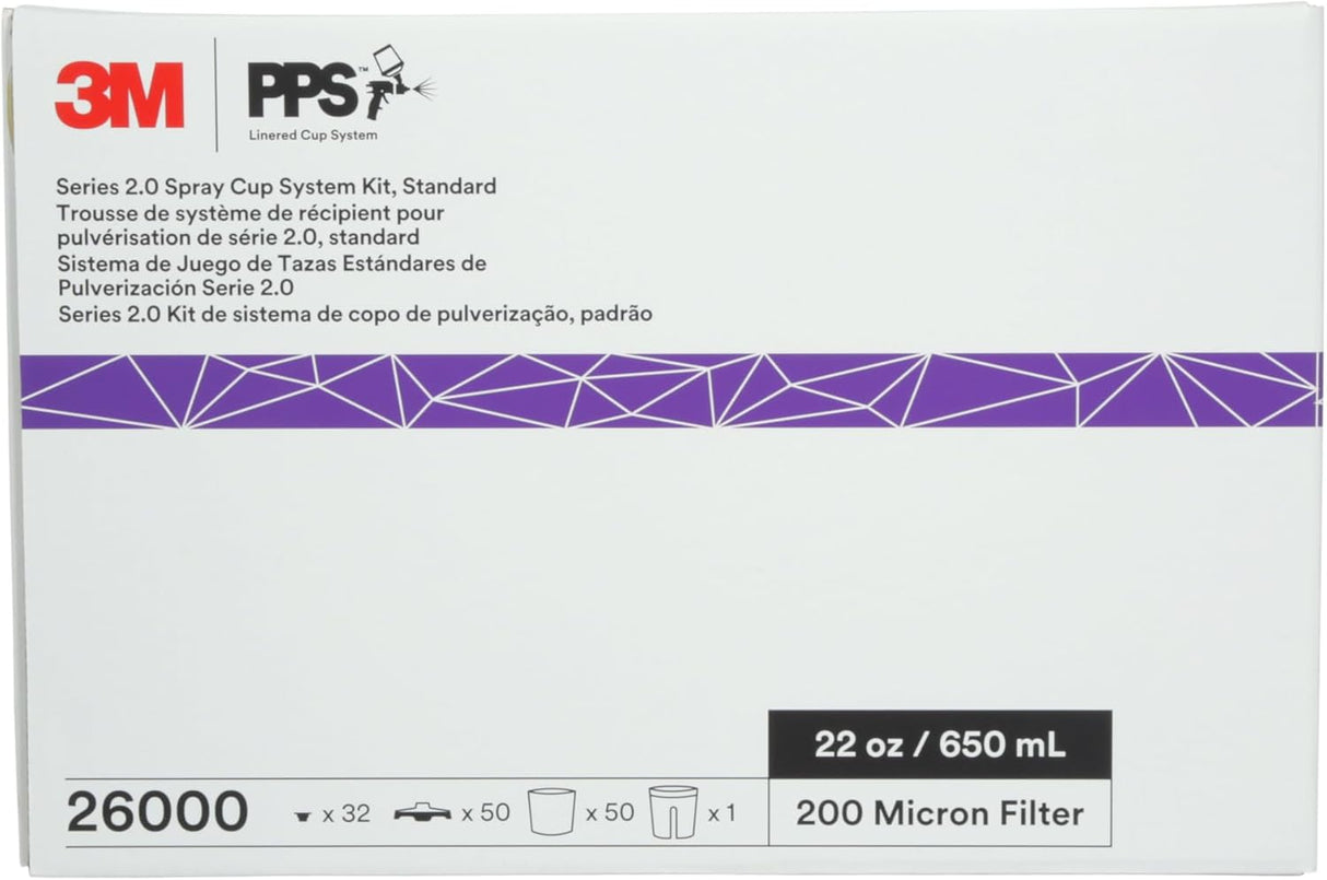 3M 26000 PPS 2.0 Spray Gun Cup, Lids and Liners Kit, Standard, 200-Micron Filter, 22 Ounces, BLACK,SILVER