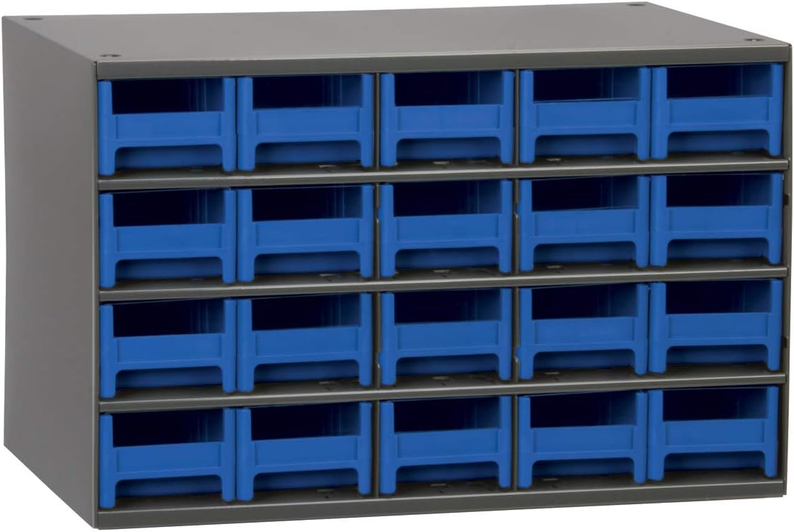 Akro-Mils Steel Garage Storage Cabinet, Small Parts Organizer Metal Cabinet for Hardware, Nails, Screws, Bolts, Nuts, and More, 17" W x 11" D x 11" H, 20-Drawer, Gray Cabinet/Gray Drawers (19320)