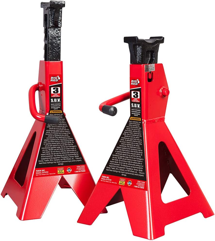 BIG RED T46002A Torin Steel Jack Stands: Double Locking, 6 Ton (12,000 lb) Capacity, Red, 1 Pair