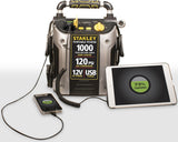 STANLEY 1000 Peak Amp Automotive Jump Starter, Portable Power – 2.1A/10W USB Port, 12V Outlet, 120 PSI Air Compressor for Tires, Bikes & Sports Equipment