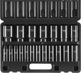 VEVOR 1/2" Drive Impact Socket Set, 65 Piece SAE 3/8" to 1-1/4" and Metric 10-24mm, 6 Point Cr-V Alloy Steel for Auto Repair, Easy-to-Read Size Markings, Rugged Construction, Storage Case