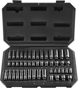 VEVOR 1/2" Drive Impact Socket Set, 65 Piece SAE 3/8" to 1-1/4" and Metric 10-24mm, 6 Point Cr-V Alloy Steel for Auto Repair, Easy-to-Read Size Markings, Rugged Construction, Storage Case