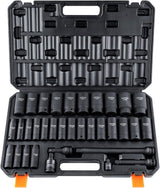 VEVOR 1/2" Drive Impact Socket Set, 65 Piece SAE 3/8" to 1-1/4" and Metric 10-24mm, 6 Point Cr-V Alloy Steel for Auto Repair, Easy-to-Read Size Markings, Rugged Construction, Storage Case