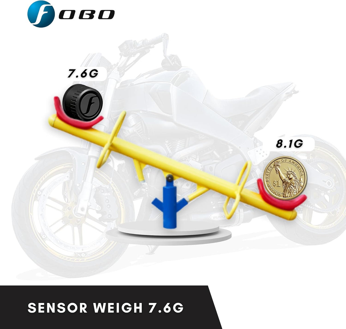 FOBO Bike 2 TPMS (Black) - Wireless Tire Pressure Monitoring System with Bluetooth 5.0 | Real-Time Tire Pressure Sensor | Easy DIY Installation for Motorcycle | Compatible with iOS & Android