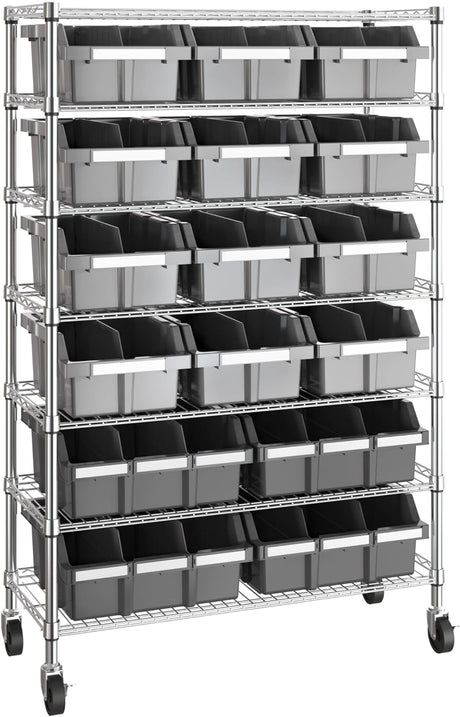 Seville Classics Commercial 7-Tier Platinum/Gray NSF 22-Bin Rack Storage System