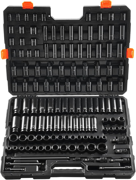 VEVOR 1/2" Drive Impact Socket Set, 65 Piece SAE 3/8" to 1-1/4" and Metric 10-24mm, 6 Point Cr-V Alloy Steel for Auto Repair, Easy-to-Read Size Markings, Rugged Construction, Storage Case