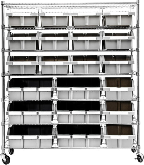 Seville Classics Commercial 7-Tier Platinum/Gray NSF 22-Bin Rack Storage System