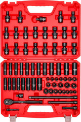 VEVOR 1/2" Drive Impact Socket Set, 65 Piece SAE 3/8" to 1-1/4" and Metric 10-24mm, 6 Point Cr-V Alloy Steel for Auto Repair, Easy-to-Read Size Markings, Rugged Construction, Storage Case