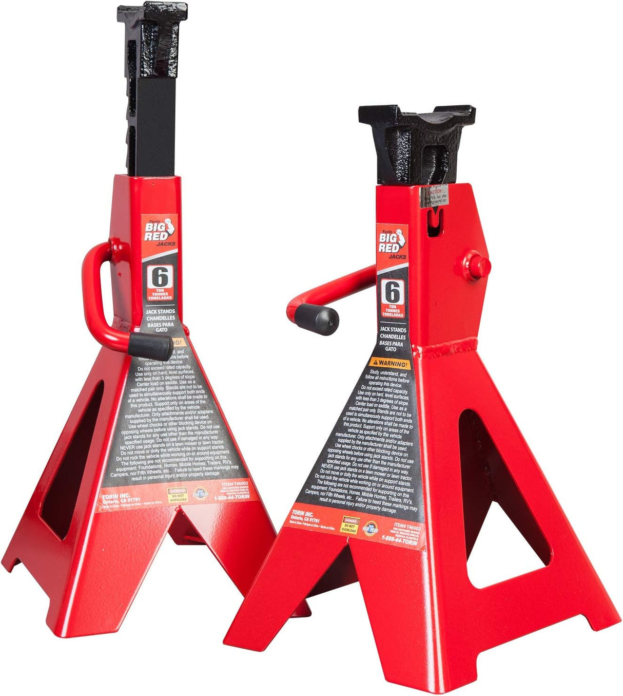 BIG RED T46002A Torin Steel Jack Stands: Double Locking, 6 Ton (12,000 lb) Capacity, Red, 1 Pair