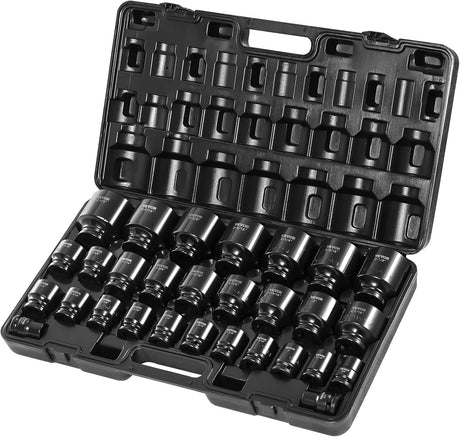 VEVOR 1/2" Drive Impact Socket Set, 65 Piece SAE 3/8" to 1-1/4" and Metric 10-24mm, 6 Point Cr-V Alloy Steel for Auto Repair, Easy-to-Read Size Markings, Rugged Construction, Storage Case