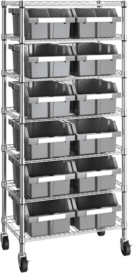 Seville Classics Commercial 7-Tier Platinum/Gray NSF 22-Bin Rack Storage System