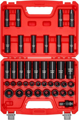 VEVOR 1/2" Drive Impact Socket Set, 65 Piece SAE 3/8" to 1-1/4" and Metric 10-24mm, 6 Point Cr-V Alloy Steel for Auto Repair, Easy-to-Read Size Markings, Rugged Construction, Storage Case