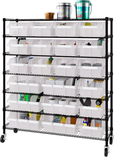 Seville Classics Commercial 7-Tier Platinum/Gray NSF 22-Bin Rack Storage System