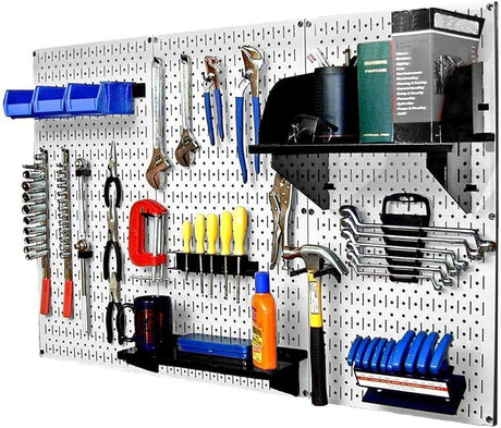 Wall Control Pegboard Organizer 4 ft. Metal Pegboard Standard Tool Storage Kit with Gray Toolboard and White Accessories