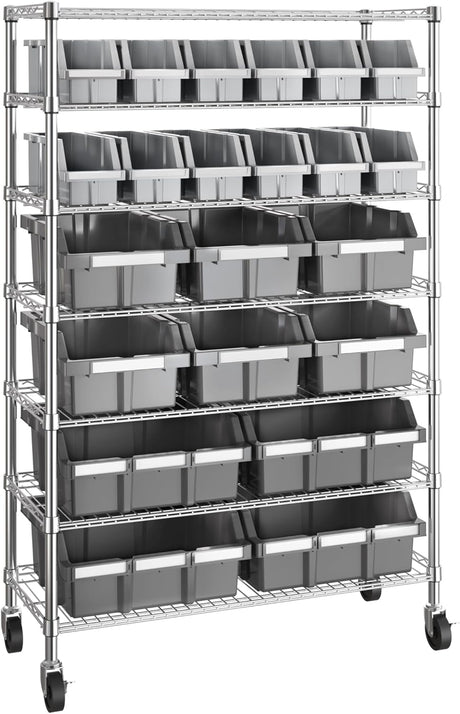 Seville Classics Commercial 7-Tier Platinum/Gray NSF 22-Bin Rack Storage System