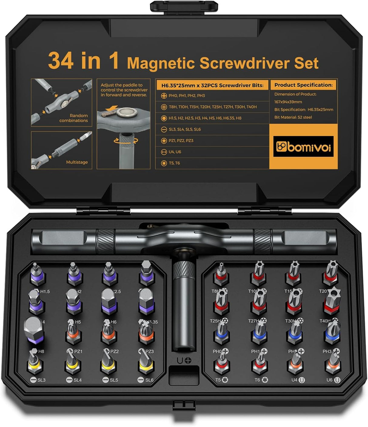24 in 1 Magnetic Screwdriver Set, DIY Ratchet Screwdriver Set, Multi Bit Magnetic Drive Set with Detachable Ratchet Handle, Portable Precision Repair Tool Kit for Furniture Computer Bicycle