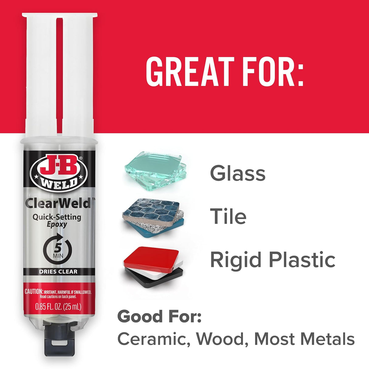 J-B Weld 50112 ClearWeld 5 Minute Set Epoxy Syringe - Clear - 25 ml, 25ml