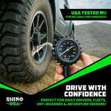 Rhino USA Tire Pressure Gauge with Inflator (0-100 PSI) - Heavy Duty Air Chuck and Compressor Accessories with Stainless Braided Hose, Large Analog Dial and Solid Brass Hardware for Truck and RV